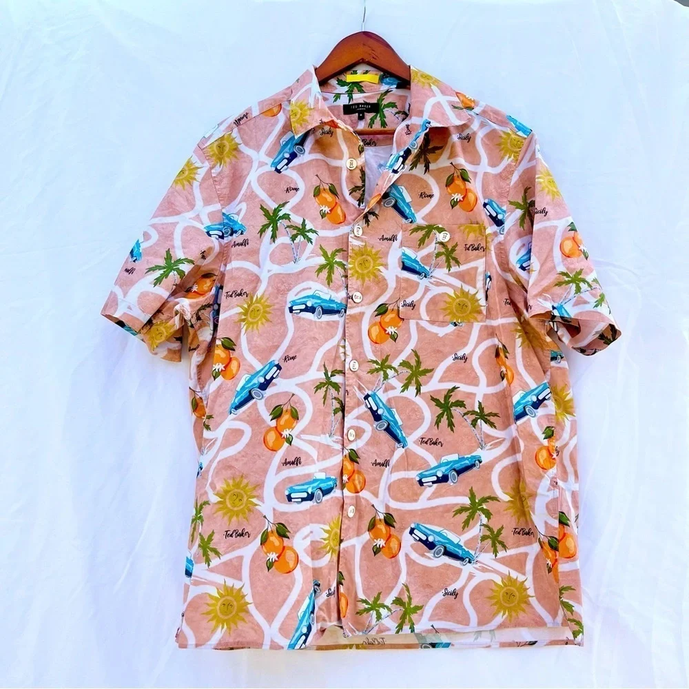 TED BAKER LONDON | UDON SHORT SLEEVE STRETCH BUTTON UP ROMAN HOLIDAY SHIRT XXL